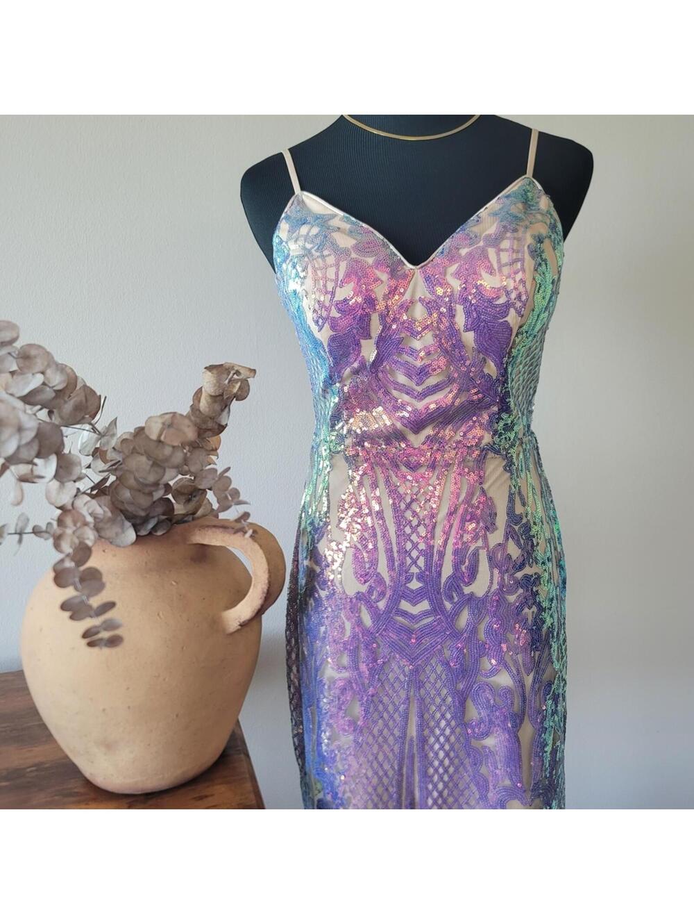 City Studio Strapless Iridescent Sequin Dress Sz 5